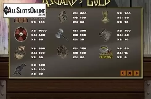 Paytable. Asgards Gold from PlayPearls