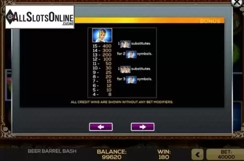 Paytable 1. Beer Barrel Bash from High 5 Games