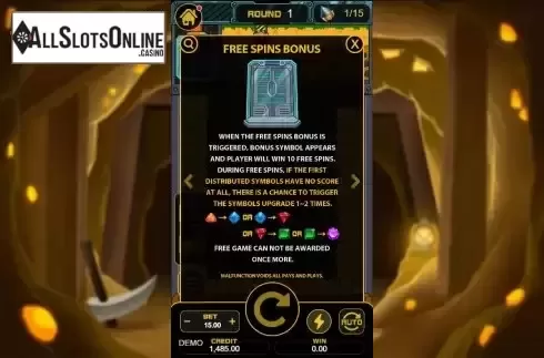 Free Spins bonus screen