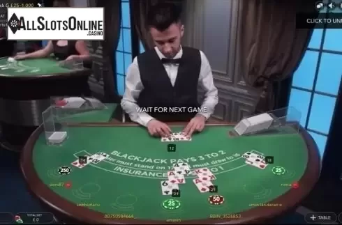 Game Screen. Blackjack G from Evolution Gaming