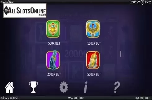 Bonus paytable screen