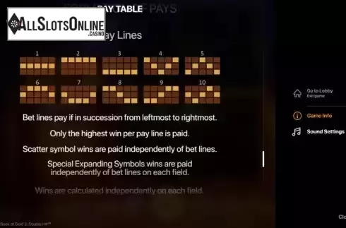 Paylines screen