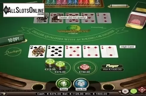 Game Screen. Caribbean Stud Professional Series High Limit from NetEnt