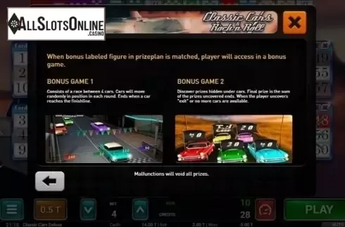 Bonus Games. Classic Cars Bingo from MGA