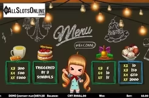 Intro screen. Dessert Slot from Triple Profits Games