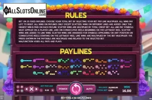 Paylines screen