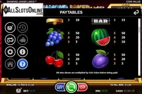 Paytable screen 2. Diamond Joker Links from Betsson Group