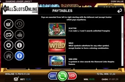 Feature screen. Diamond Joker Links from Betsson Group