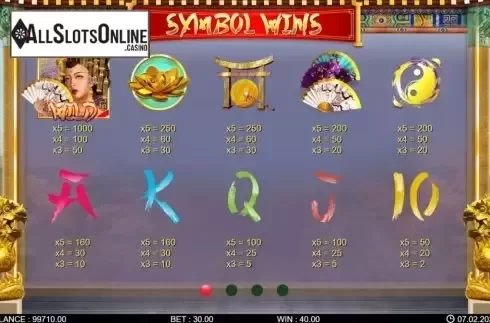Paytable screen 1. Dragon's Flower from 7mojos