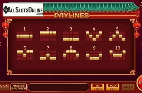 Paylines screen