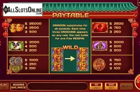 Paytable screen