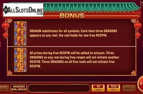 Bonus symbols screen