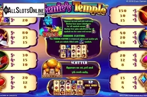 Paytable. Genie's Temple from EGT