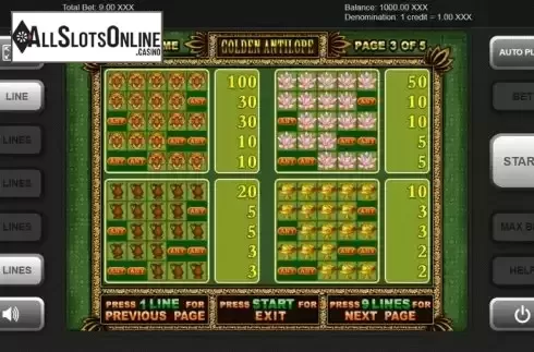 Low paytable screen
