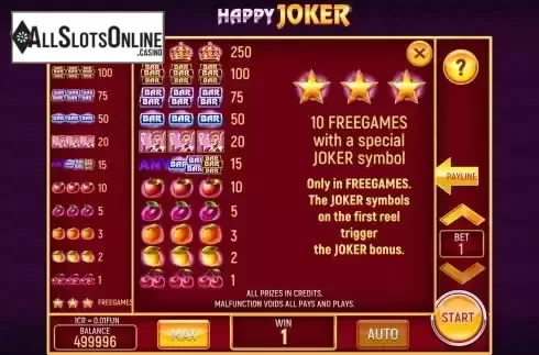 Pay Table screen