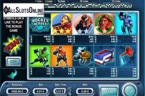 Paytable 1. Hockey Heroes from PAF