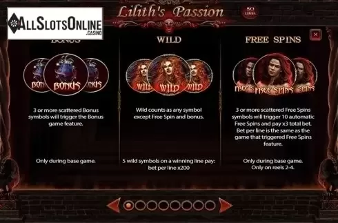 Paytable 1. Lilith's Passion from Spinomenal