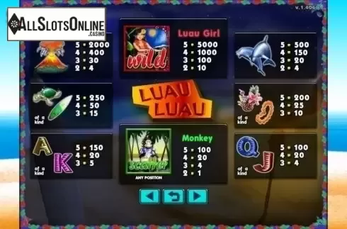 Paytable. Luau Luau from GMW