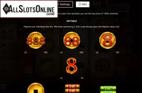 Paytable. Lucky Coin (Nektan) from Nektan