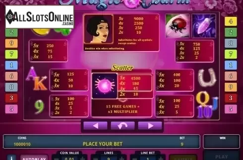 Paytable 1. Magic Charm from Zeus Play