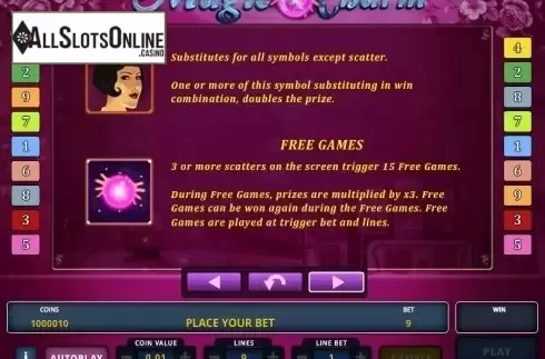 Paytable 2. Magic Charm from Zeus Play