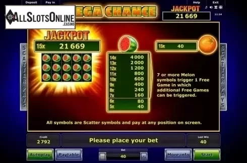 Paytable. Mega Chance from Greentube