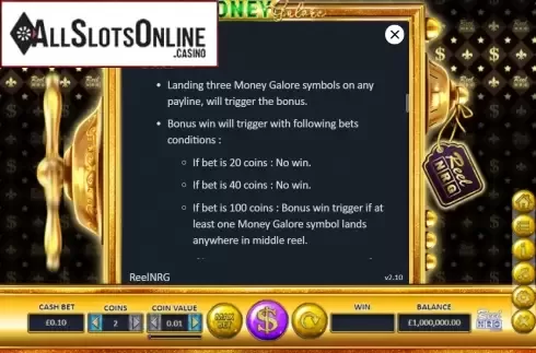 Features screen 2. Money Galore from ReelNRG