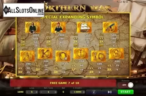 Paytable screen 2. Northern War from Five Men Games