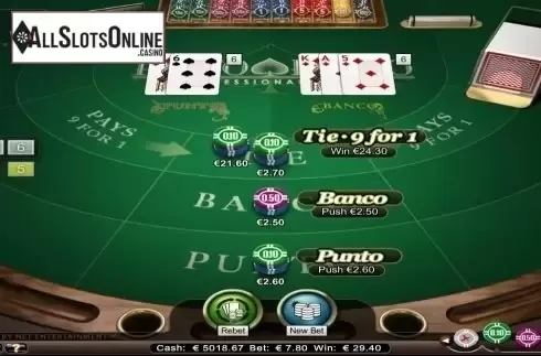 Game Screen. Punto Banco Professional Series Low Limit from NetEnt