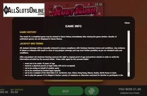 Info 4. Ruby Rush from Hacksaw Gaming