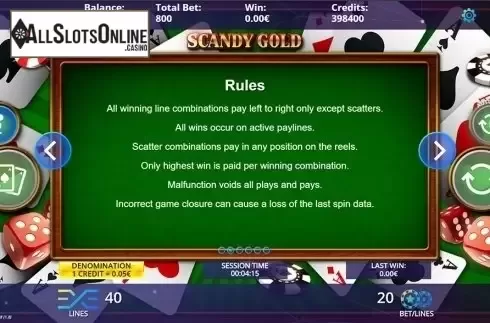 Paytable 2. Scandy Gold from DLV