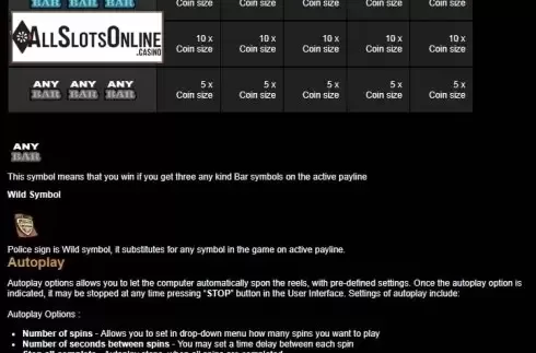 Paytable 2. Stop The Crime from Tom Horn Gaming