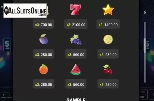 Paytable . Triple Hot	 from Fazi