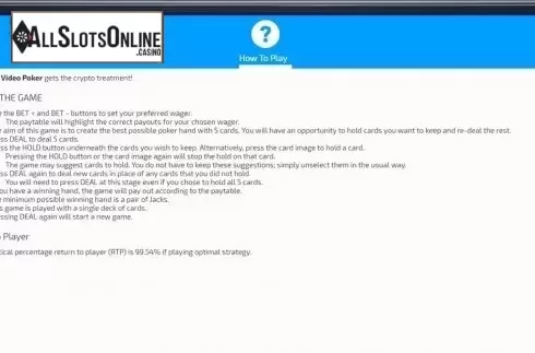 Paytable. Video Poker (FunFair) from FunFair
