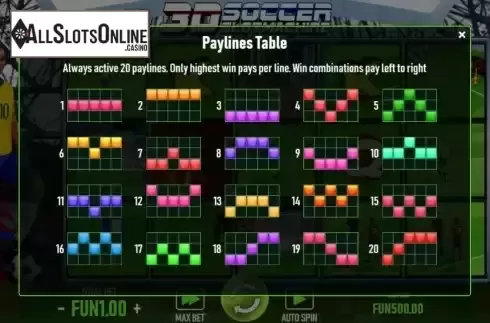 Pay Lines screen