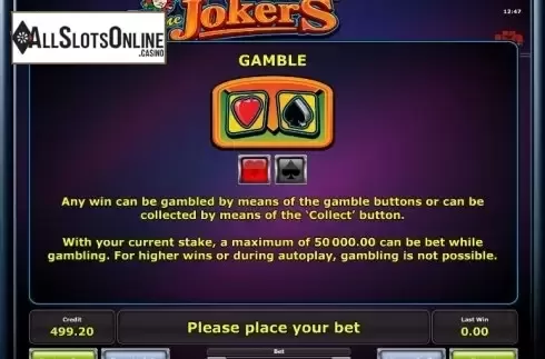 Paytable 3. 5 Line Jokers from Greentube