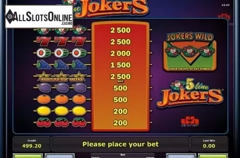 Paytable 1. 5 Line Jokers from Greentube