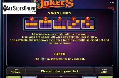 Paytable 2. 5 Line Jokers from Greentube