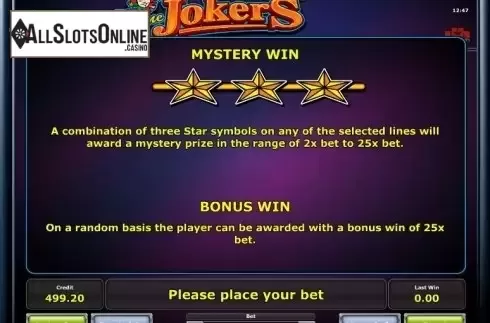Paytable 4. 5 Line Jokers from Greentube