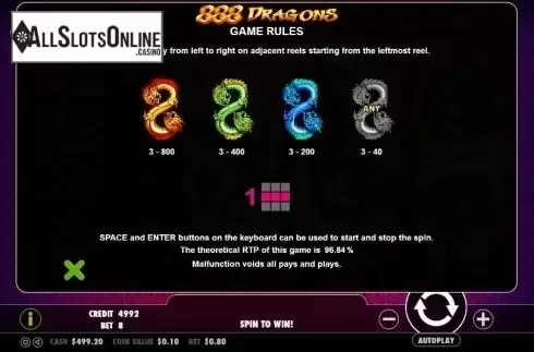 Paytable 1. 888 Dragons (Pragmatic Play) from Pragmatic Play