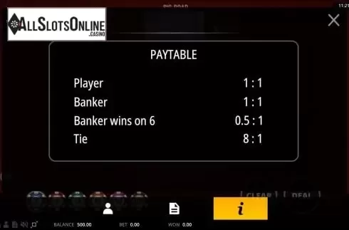Paytable screen