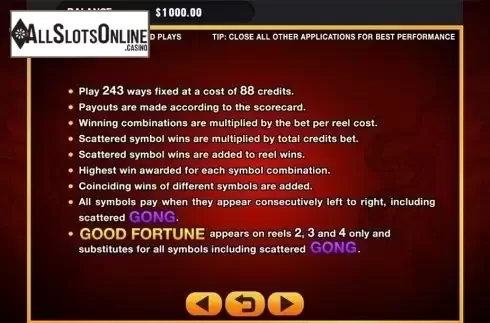 Paytable 2. Dragon Gate (GMW) from GMW