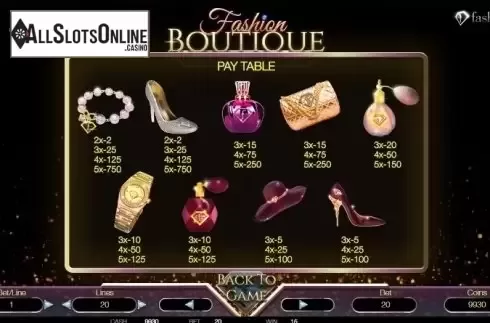 Paytable 3. Fashion Boutique from BetConstruct