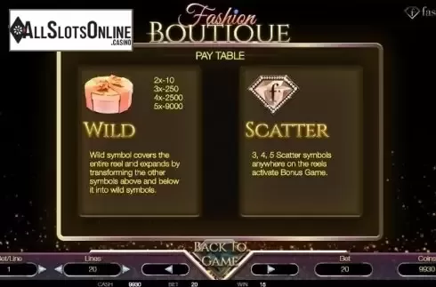 Paytable 1. Fashion Boutique from BetConstruct
