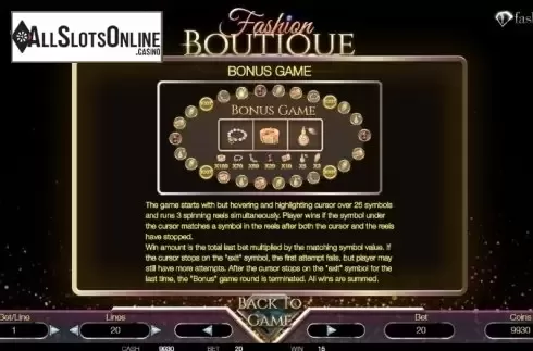 Paytable 2. Fashion Boutique from BetConstruct