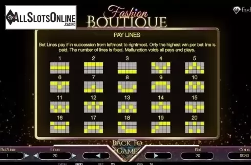 Paytable 4. Fashion Boutique from BetConstruct