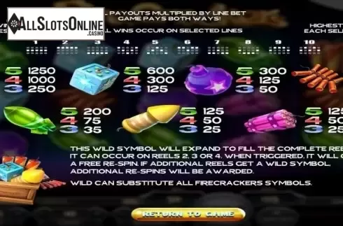Paytable. Firecrackers (Nucleus Gaming) from Nucleus Gaming