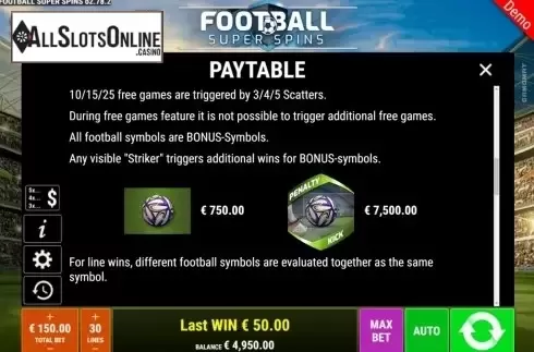 Features. Football Super Spins from Gamomat