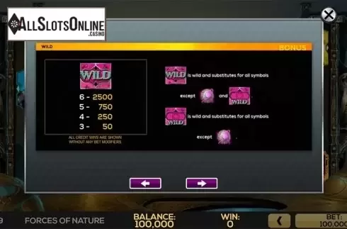 Paytable 2. Forces of Nature from High 5 Games