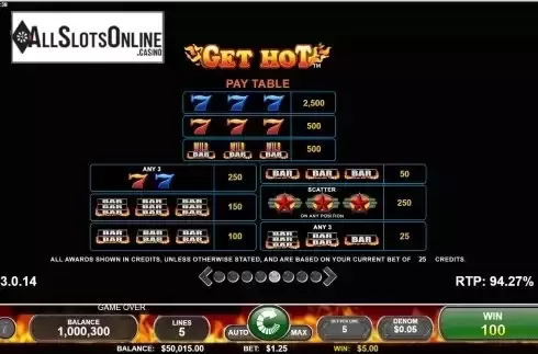 Paytable screen 2